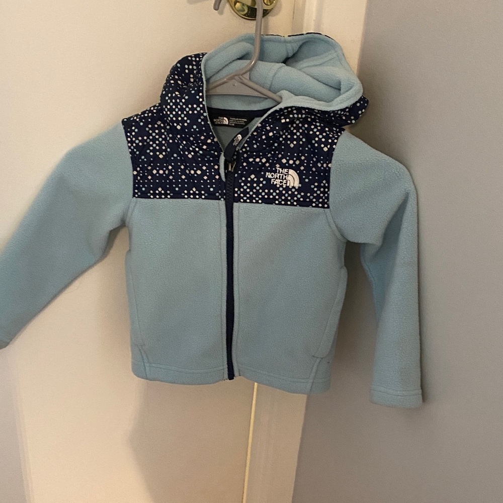 The North Face Light Blue Fleece Jacket with Navy Polka Dot Yoke